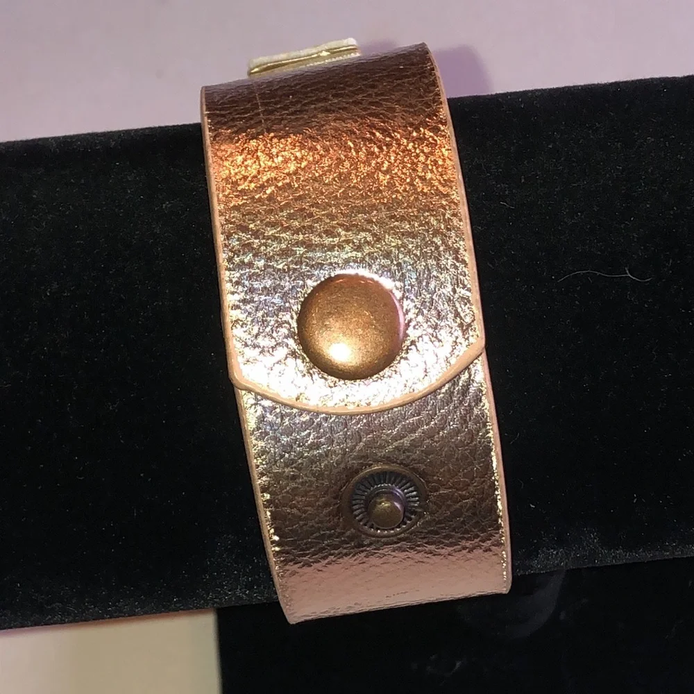 Rose Gold Tone Faux Leather Crystal Accent Bracelet